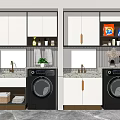 Modern Bathroom Cabinet Design With Washing Machine Mirror Storage And Countertop