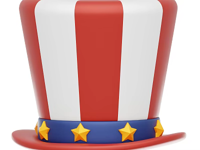 Patriotic High Top Hat With Red White Stripes Blue Band And Yellow Stars 3d model