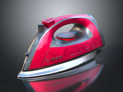 Red Bosch Electric Iron As Essential Daily Household Appliance With Modern Design 3d model