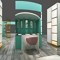 Elegant Modern Beauty Salon Interior Design With Turquoise Accents Display Shelves And Product Counters