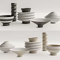Modern Ceramic Vessels Featuring Neutral Tones Stacked Designs And Various Shapes 3d model