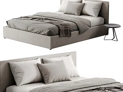 Modern Single Bed With Neutral Pillows Plaid Blanket And Small Bedside Table 3d model