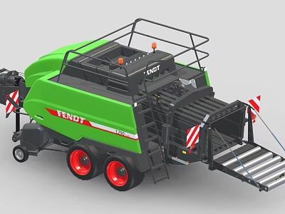 Fendt Green Agricultural Baler Machine with Ladder Platform and Red Wheels for Efficient Hay Baling 3d model