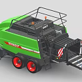 Fendt Green Agricultural Baler Machine with Ladder Platform and Red Wheels for Efficient Hay Baling