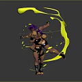 Dynamic Fighting Characters With Purple Hair Black Gold Outfits And Yellow Energy Effects