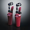 Elegant Red High Heels With Black Chain Straps Women's Stylish Design
