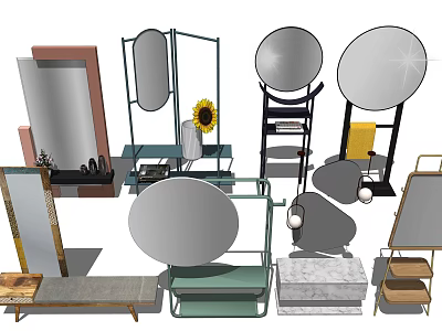 Stylish Modern Mirrors With Various Shapes And Decorative Stands For Home Decor 3d model
