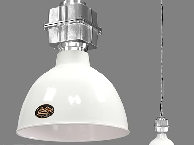 White Pendant Light With Silver Metal Top And Brand Label Hanging Design 3d model