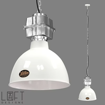 White Pendant Light With Silver Metal Top And Brand Label Hanging Design 3d model