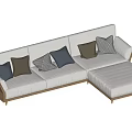 Light Beige Sectional Sofa With Various Colored Patterned Cushions And Wooden Legs 3d model