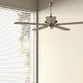 Modern Ceiling Fan With Light Mounted In Indoor Room Near Window Blinds 3d model