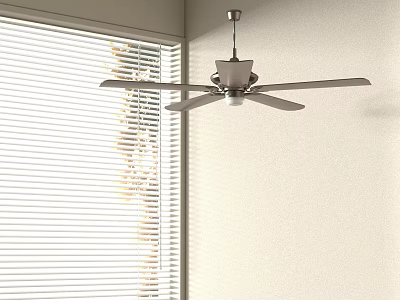 Modern Ceiling Fan With Light Mounted In Indoor Room Near Window Blinds 3d model