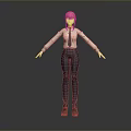 Child with Pink Hair Wearing White Shirt Tie Dark Pants and Brown Shoes Arms Outstretched