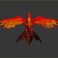 Red Phoenix Spreading Wings With Orange Gradient Feathers Against Gray Background Showing Reflection 3d model