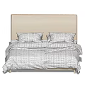 Modern Double Bed With Beige Headboard Plaid Bedspread And Pillows 3d model