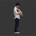 Man Holding Baby In Onesie And Casual Outfit Against Gradient Background