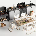 Outdoor Kitchen Area Featuring Grills Wooden Table Chairs And Cooking Utensils