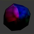 Colorful Polyhedron Crystal With Multiple Red Green Yellow Facets On Dark Background