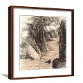 Chinese Traditional Landscape Painting Featuring Steep Cliffs Flowing River and Misty Clouds