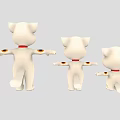 Cute White Cartoon Cats With Red Ears Green Collars And Open Arms In Different Sizes