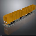 Yellow Two Section Cargo Trailer With Multiple Wheels On Flatbed Platform