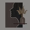 Modern Wall Decor with Neon Side Profile Light and Pampas Grass on Wooden Shelf