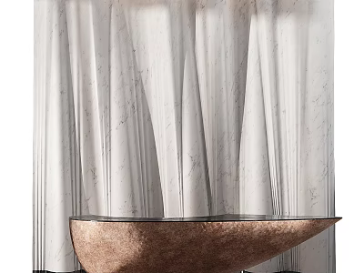 Modern Reception Desk Interior Design With Marble Curtain And Curved Wooden Surface 3d model