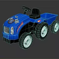 Blue Kids Toy Tractor With Black Seat White Wheels And Flame Snowflake Decals