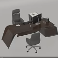 Modern Wooden Office Desk With Computer Monitor Keyboard File Organizer And Ergonomic Chairs