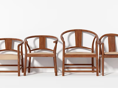 Traditional Wooden Armchairs With Curved Arms And Light Colored Cushions 3d model