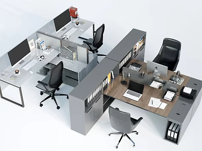 Modern Office Desk Workstations With Computers Chairs And Filing Cabinets 3d model