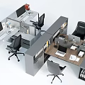 Modern Office Desk Workstations With Computers Chairs And Filing Cabinets