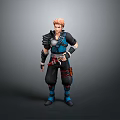 Man With Pink Hair In Black And Blue Stylish Outfit With Armor And Protective Gear
