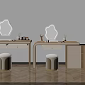 Elegant Modern Dressing Table Interior With Round Mirror Drawers And Chair Decorations