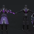Futuristic Armored Characters With Purple Black Armor And Sci Fi Motorcycle