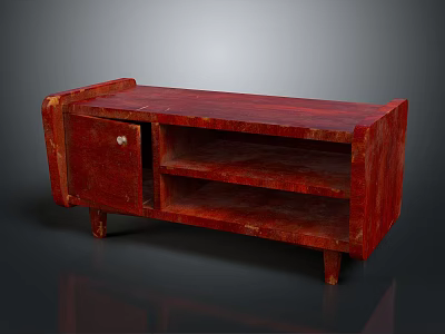 Red Wooden Shoe Cabinet with Lockable Door Open Shelves and Sturdy Legs Modern Design 3d model