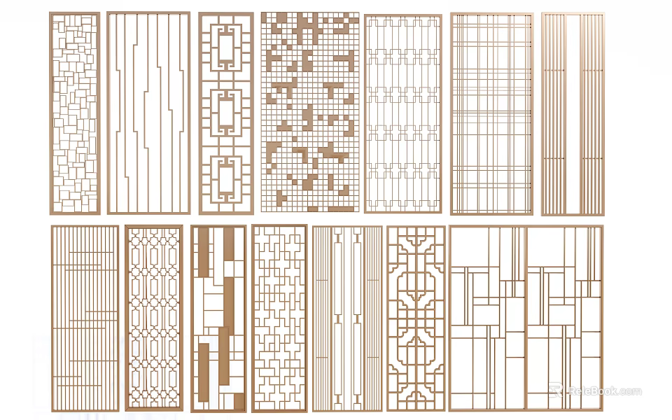 Various Decorative Room Divider Designs With Geometric Patterns And Lattice Details 3d model