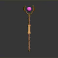Decorative Scepter With Red Gemstone Top And Spiral Patterned Golden Shaft