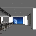 Modern Reception Area with Long Desk Computers Large Screen Vending Machines and Bright Spacious Interior 3d model