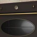 Built In Black Kitchen Oven With Gold Handle And Glass Door Design