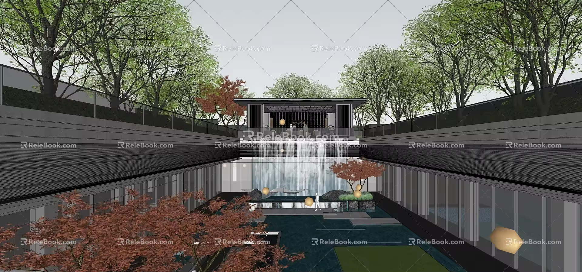 Modern Simple Sinking Courtyard Landscape Gallery Pavilion 3d model