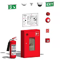 Essential Fire Safety Equipment Including Fire Extinguisher Cabinet Exit Sign Alarm And Emergency Light