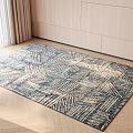 Blue And White Square Rug With Geometric Pattern On Wooden Floor In Living Room Interior