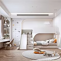 Kids Room Interior Design With Slide Bunk Bed Desk Chair Toys And Dot Wall Decor