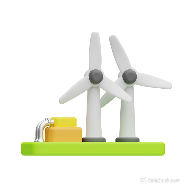 Industrial Equipment With Two Wind Turbines And Yellow Fuel Tank On Green Base 3d model 