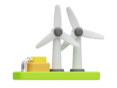 Industrial Equipment With Two Wind Turbines And Yellow Fuel Tank On Green Base 3d model