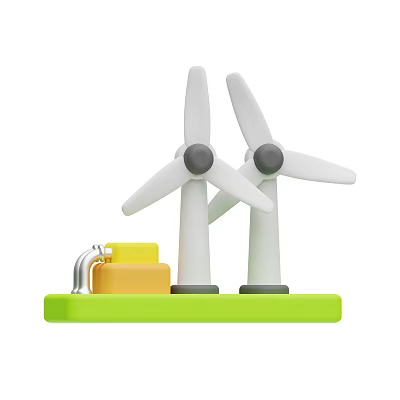 Industrial Equipment With Two Wind Turbines And Yellow Fuel Tank On Green Base 3d model