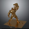 Golden Sculpture of Muscular Figure Carrying Another Person on Detailed Base