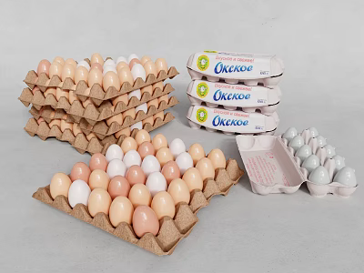 Fresh Various Colored Chicken Eggs in Checo Brand Cartons on 3d model