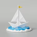 Landscape Sculpture Featuring Paper Boat With White Sail Yellow Flag And Blue Wave Base